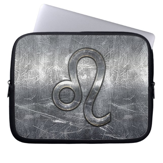 Housse Pour Ordinateur Portable Symbole Leo Zodiac en Acier Argent (Devant)
