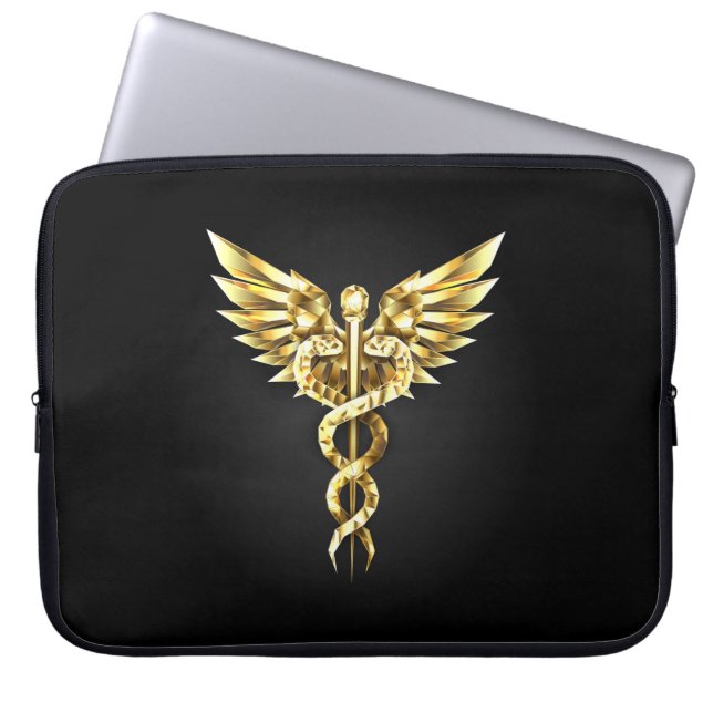 Housse Pour Ordinateur Portable Symbole Polygonal Or Caduceus (Devant)