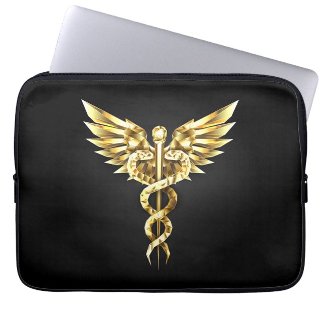 Housse Pour Ordinateur Portable Symbole Polygonal Or Caduceus (Devant)