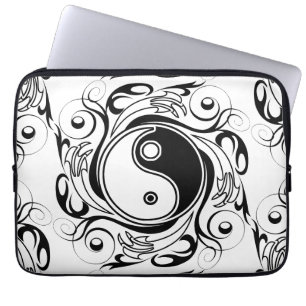 Housse Pour Ordinateur Portable Symbole Yin & Yang Style de tatouage noir et blanc