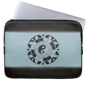 Housse Pour Ordinateur Portable Symbole Yin Yang sur fond bleu
