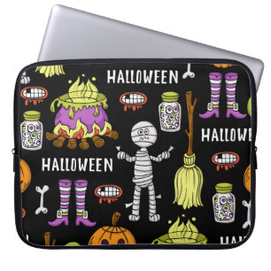 Housse Pour Ordinateur Portable Symboles d'Halloween, thème vintage continu