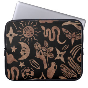 Housse Pour Ordinateur Portable Symboles mystiques : serpent, soleil, lune.