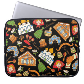 Housse Pour Ordinateur Portable Symboles russes : Motif Vintage coloré.
