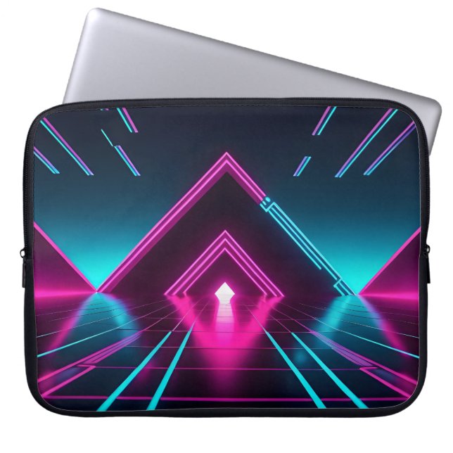 Housse Pour Ordinateur Portable Synthwave Neon Pyramid Tunnel Glowing Cyberpunk (Devant)