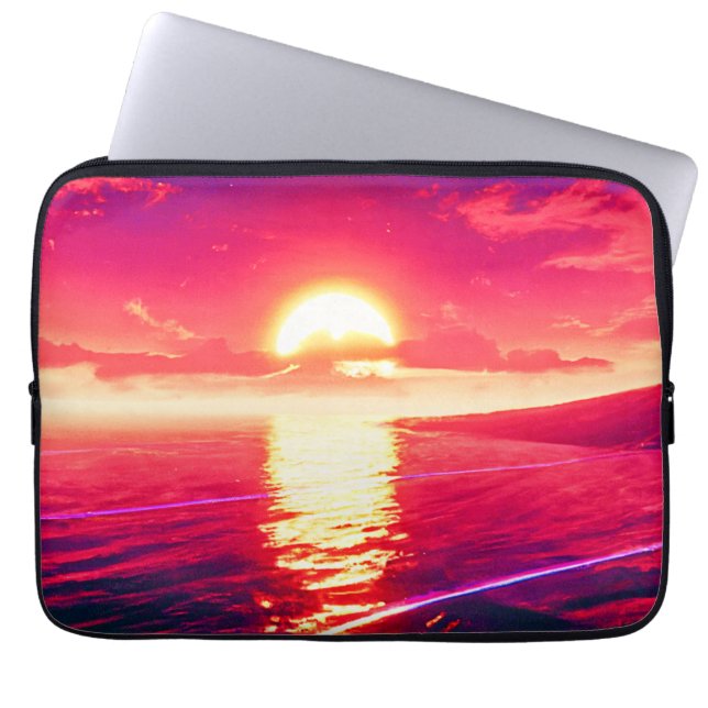 Housse Pour Ordinateur Portable Synthwave numérique Sunset Sea Reflection (Devant)