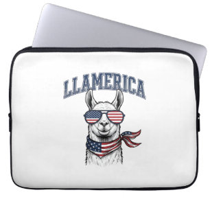 Housse Pour Ordinateur Portable T-Shir gravure vintage lama patriotique Llamerica