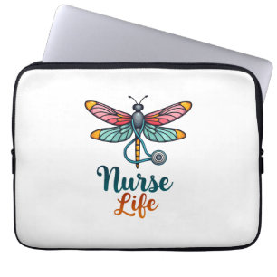 Housse Pour Ordinateur Portable T-Shirt (2) Vie d'infirmière libellule colorée