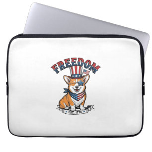 Housse Pour Ordinateur Portable T-Shirt à gravure vintage Corgi patriotique de la
