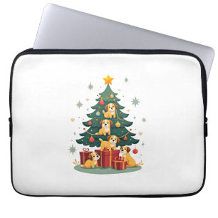 Housse Pour Ordinateur Portable T-Shirt Chien Arbre de Noël Mignon Drôle Chiens Ch