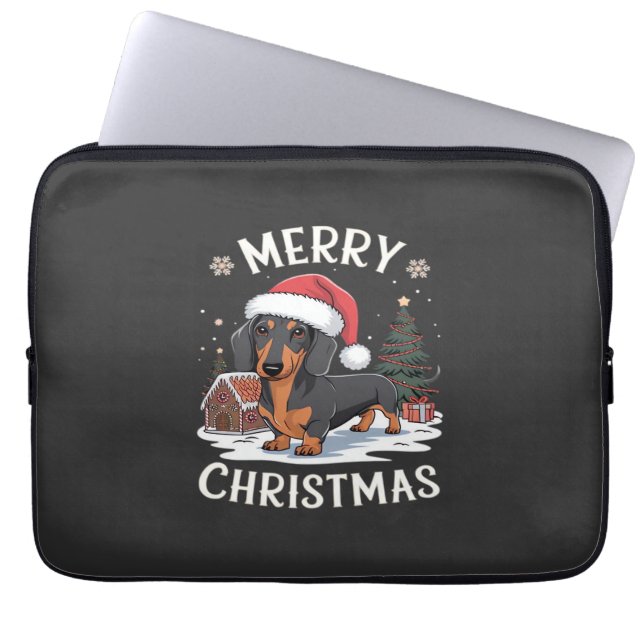 Housse Pour Ordinateur Portable T-shirt classique Joyeux Noël teckel (Devant)