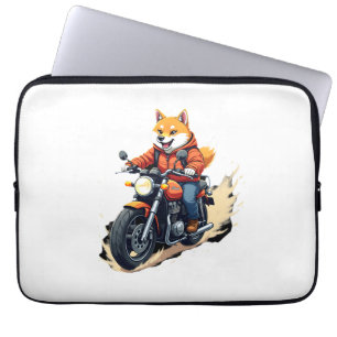 Housse Pour Ordinateur Portable T-Shirt Drôle, Shiba Inu, Moto, Chien, Marionnette