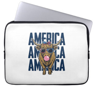 Housse Pour Ordinateur Portable T-Shirt Vintage Amérique Vache Highland Patriotiqu