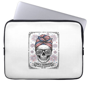 Housse Pour Ordinateur Portable T-shirt vintage gravure crâne patriotique feu d'ar