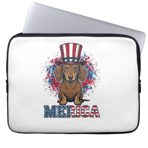 Housse Pour Ordinateur Portable T-shirt vintage pour chien teckel patriotique Meri