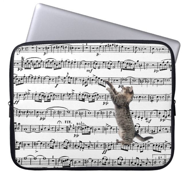 Housse Pour Ordinateur Portable Tabby Cat On Sheet Music  (Devant)