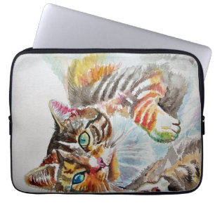 Housse Pour Ordinateur Portable Tabby Chat chats art pour animaux domestiques Aqua