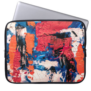 Housse Pour Ordinateur Portable Tableau bleu, orange, rouge et noir