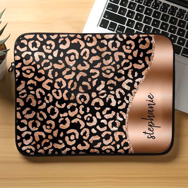 Housse Pour Ordinateur Portable Taches de léopard personnalisées Or rose Noir (Créateur téléchargé)