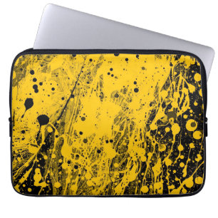 Housse Pour Ordinateur Portable Taches de peinture noires et jaunes