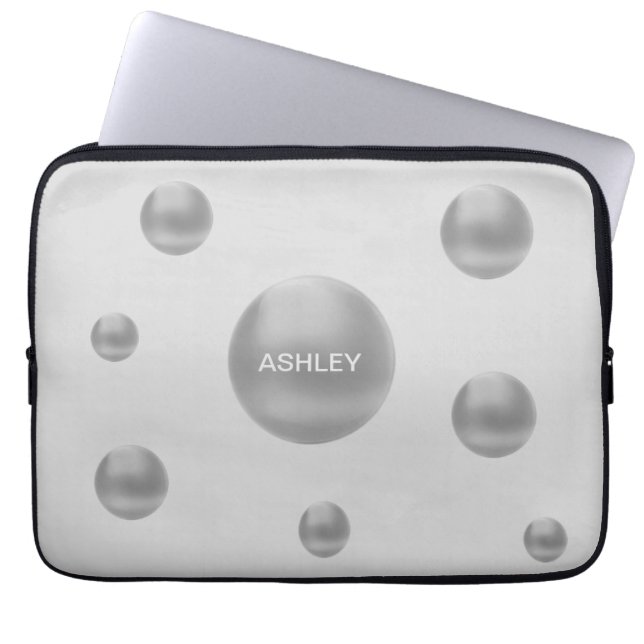 Housse Pour Ordinateur Portable Taches de polka en argent moderne (Devant)