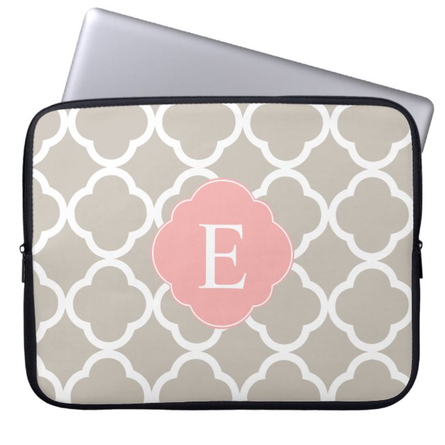 Housse Pour Ordinateur Portable Tan Peach rose Quatrefoil Monogramme (Devant)