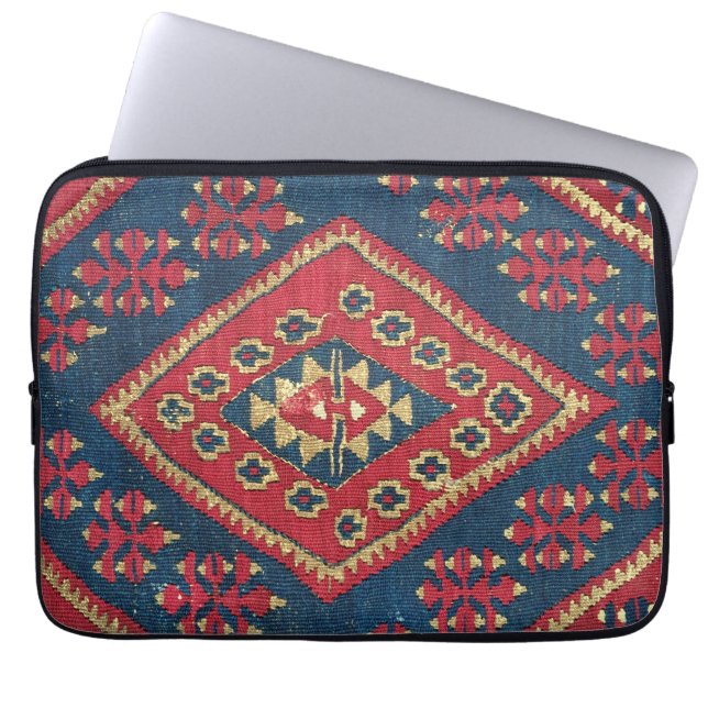 Housse Pour Ordinateur Portable Tapis turc kilim en tapis rouge bleu antique (Devant)