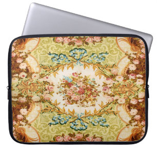 Housse Pour Ordinateur Portable tapisserie rose à fleurs baroque victorienne