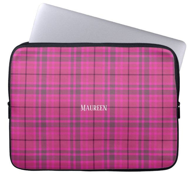 Housse Pour Ordinateur Portable Tartan préppant rose et violet (Devant)