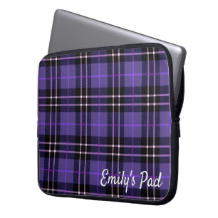 Housse Pour Ordinateur Portable Tartan Violet Plaid Avec Nom
