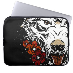 Housse Pour Ordinateur Portable Tatoo Fleur Loup Vintage