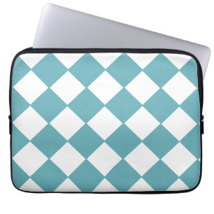 Housse Pour Ordinateur Portable Teal à la mode et motif blanc de damier