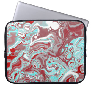 Housse Pour Ordinateur Portable Teal, Burgundy, Red and White Marble Swirls