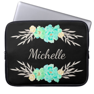 Housse Pour Ordinateur Portable Teal & Silver Custom Monogram Template