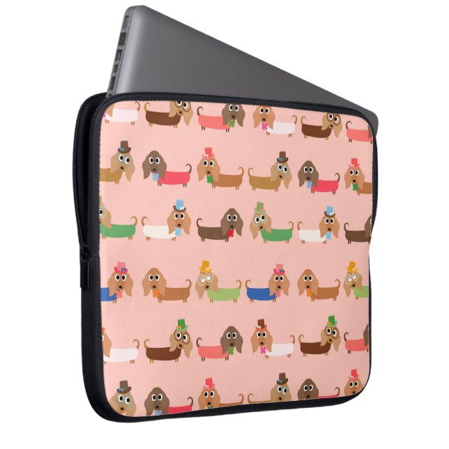 Housse Pour Ordinateur Portable Teckels sur le rose (Devant droit)