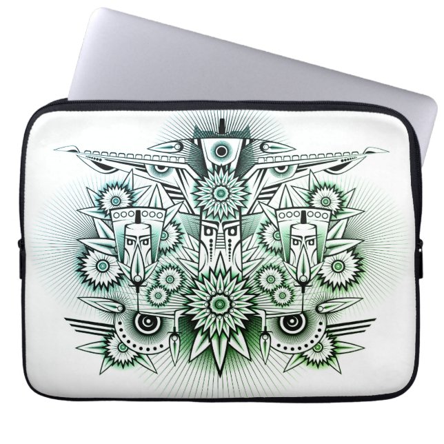 Housse Pour Ordinateur Portable Teinte verte dessin tribal (Devant)