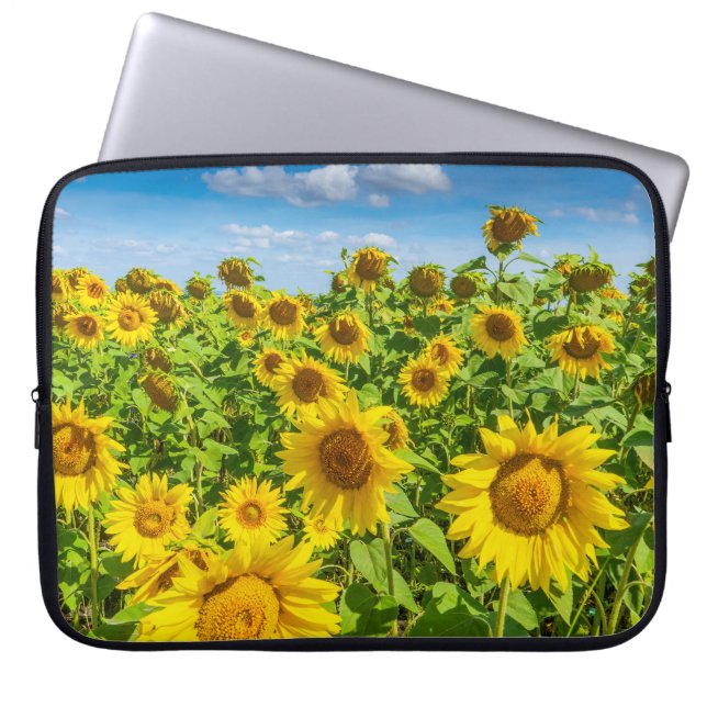 Housse Pour Ordinateur Portable Terrain de tournesol, ensoleillé l'été. (Devant)