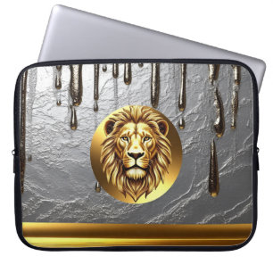 Housse Pour Ordinateur Portable Tête de Lion Doré avec Effet de Goutte de Métal 🦁