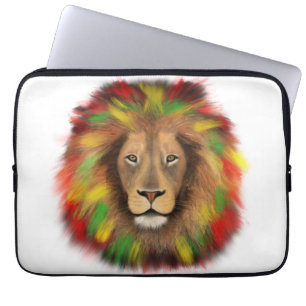 Housse Pour Ordinateur Portable Tête de lion rasta rouge jaune vert dessin Jamaïqu