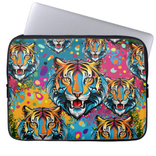 Housse Pour Ordinateur Portable Tête de tigre couleurs arc-en-ciel peinture taches
