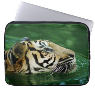 Housse Pour Ordinateur Portable Tête de tigre malais nageant