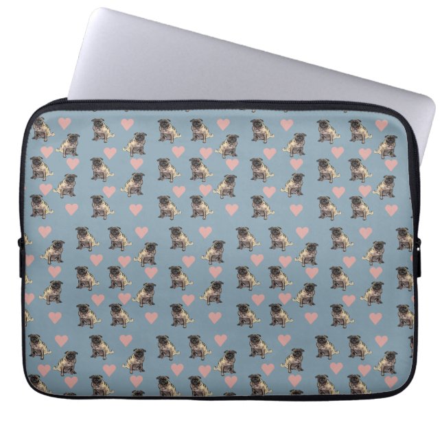 Housse Pour Ordinateur Portable Têtes de pug & coeurs (Devant)