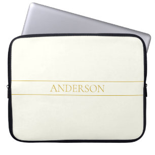 Housse Pour Ordinateur Portable Texte personnalisable simple et élégant Or blanc