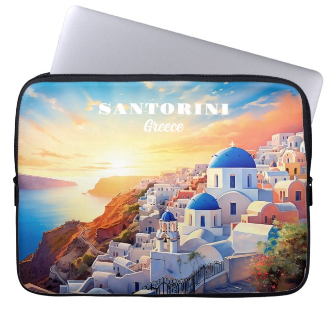 Housse Pour Ordinateur Portable Texte personnalisé Coucher de soleil Santorin Grèc (Devant)