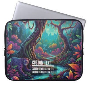 Housse Pour Ordinateur Portable Texte personnalisé Forêt mystique Jaguar Coloré