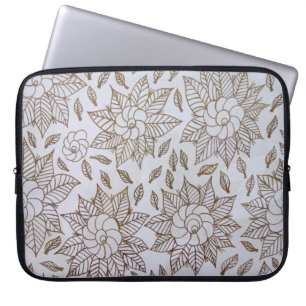 Housse Pour Ordinateur Portable textile floral blanc et noir
