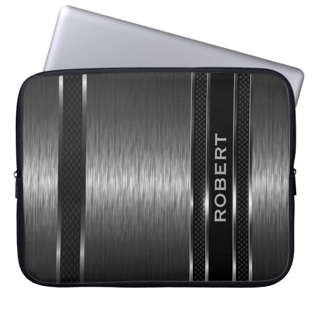 Housse Pour Ordinateur Portable Texture aspect aluminium brossé noir (Devant)