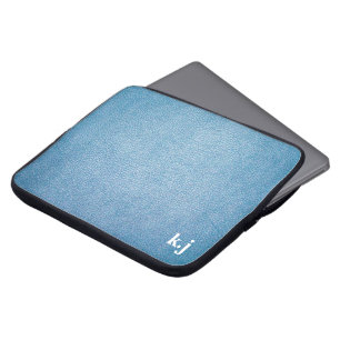 Housse Pour Ordinateur Portable Texture Bleue Faux Design en cuir monogramme