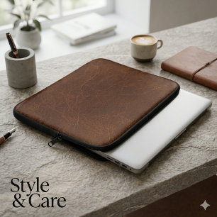 Housse Pour Ordinateur Portable Texture de cuir brun élégant