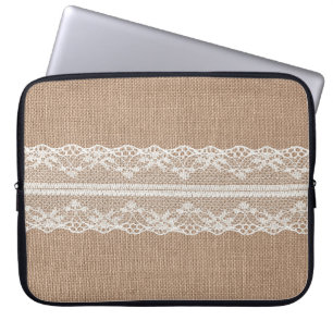 Housse Pour Ordinateur Portable Texture de dentelle blanche Brown